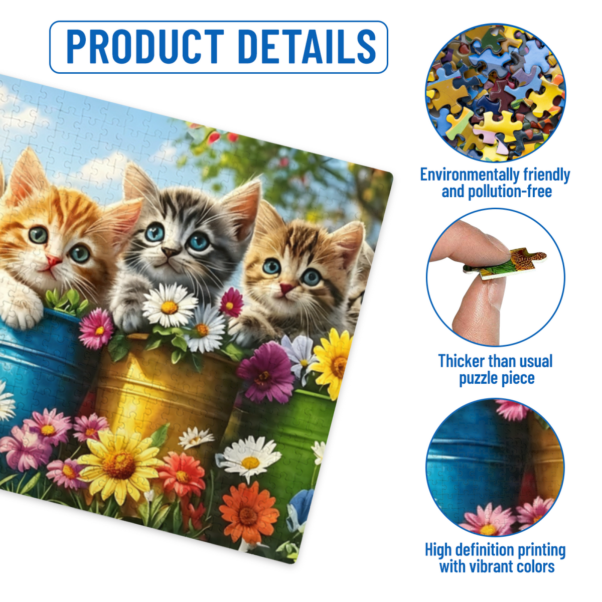 Cute Fluffy Kittens & Colorful Wildflowers Lovely Pet Puzzle
