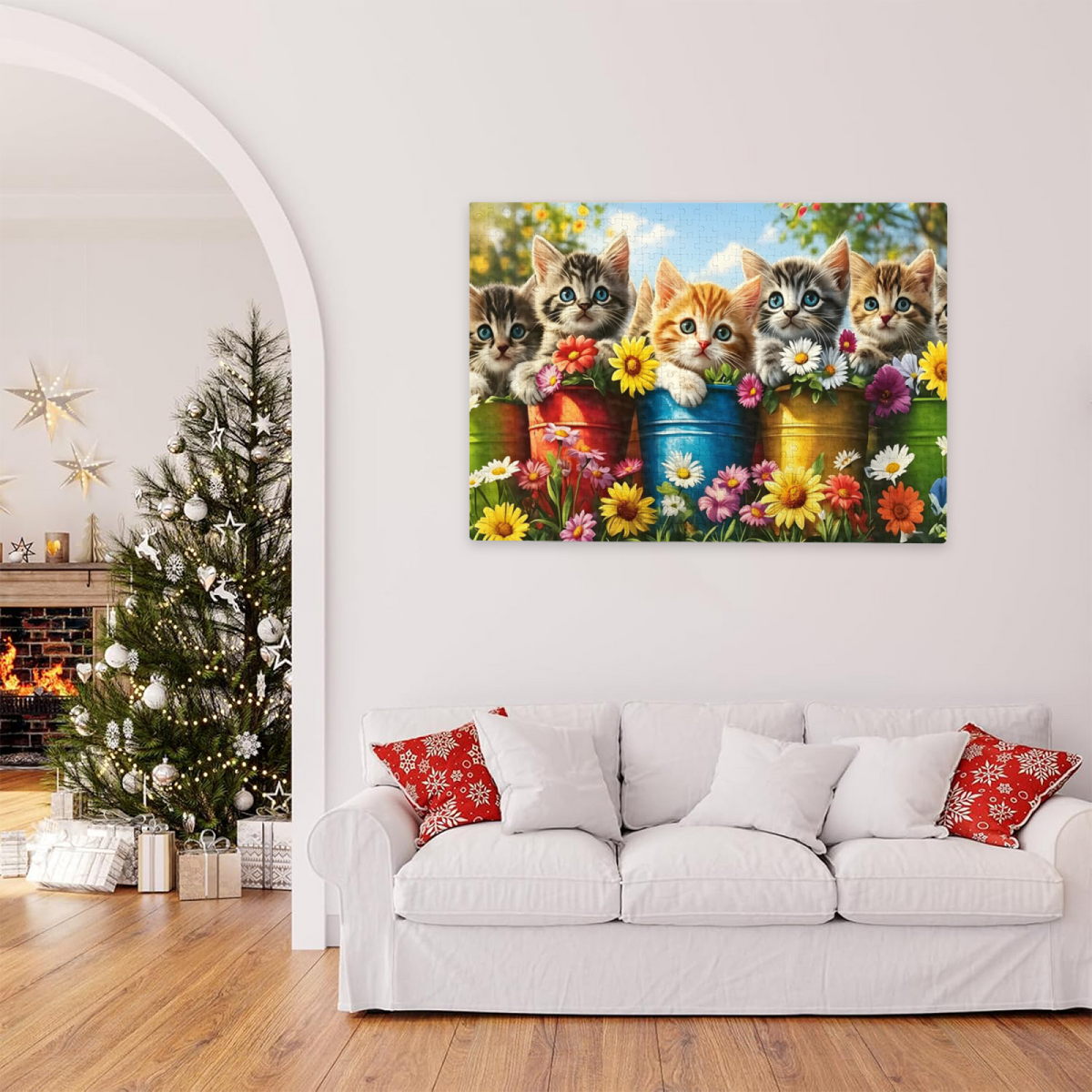 Cute Fluffy Kittens & Colorful Wildflowers Lovely Pet Puzzle