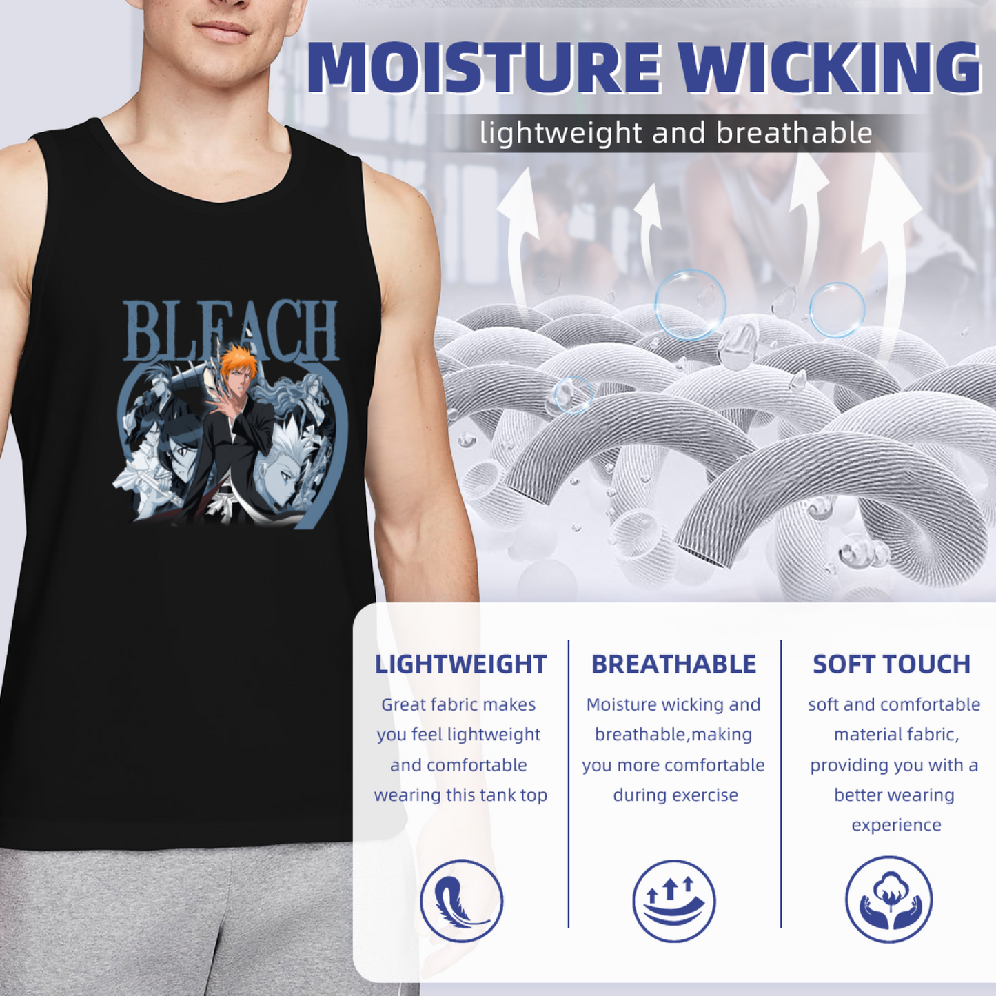 BLEACH Anime Ichigo Kurosaki Character Group Print Men Tank Top