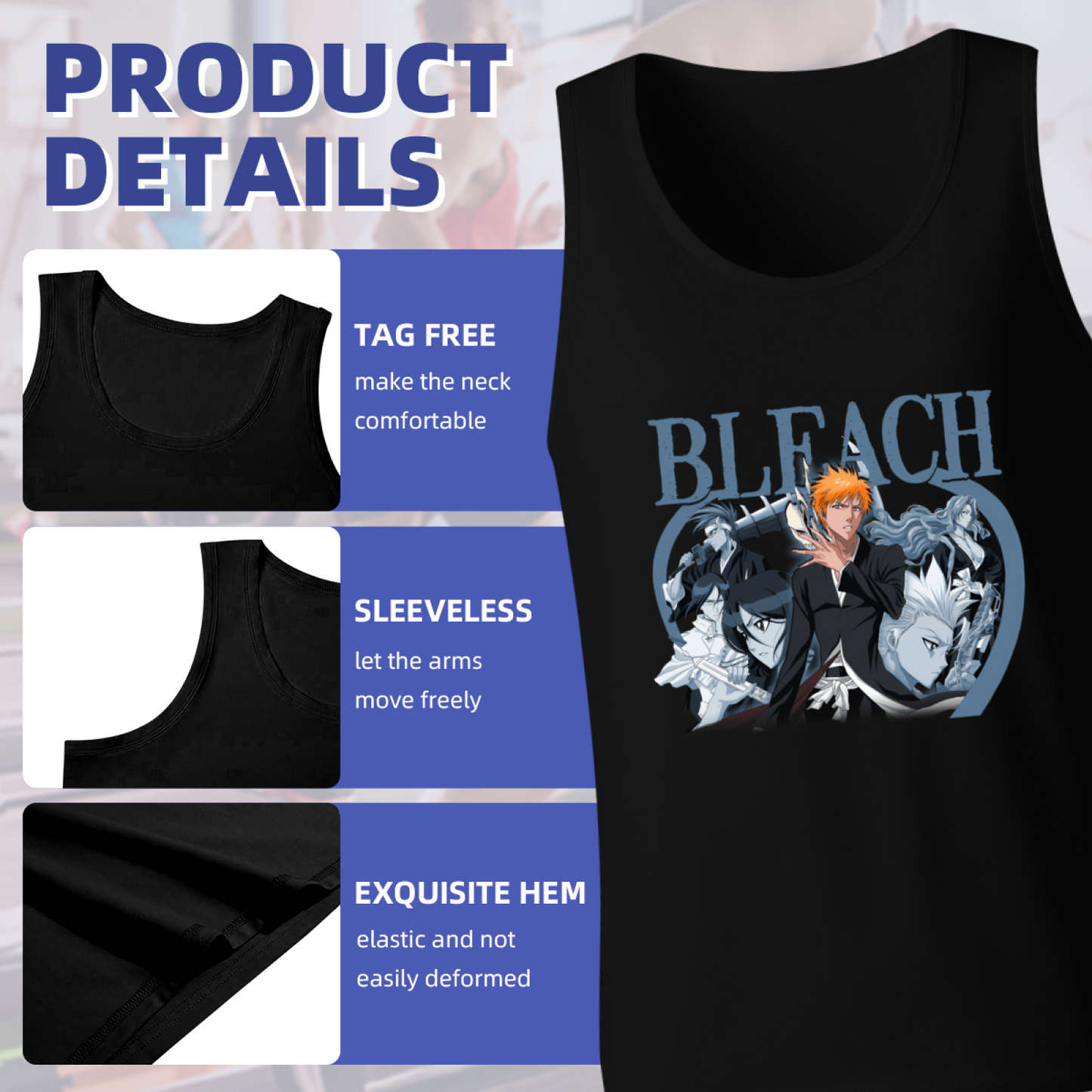 BLEACH Anime Ichigo Kurosaki Character Group Print Men Tank Top