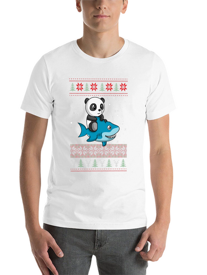 Panda Riding Shark Christmas Sweater Pattern T-Shirt