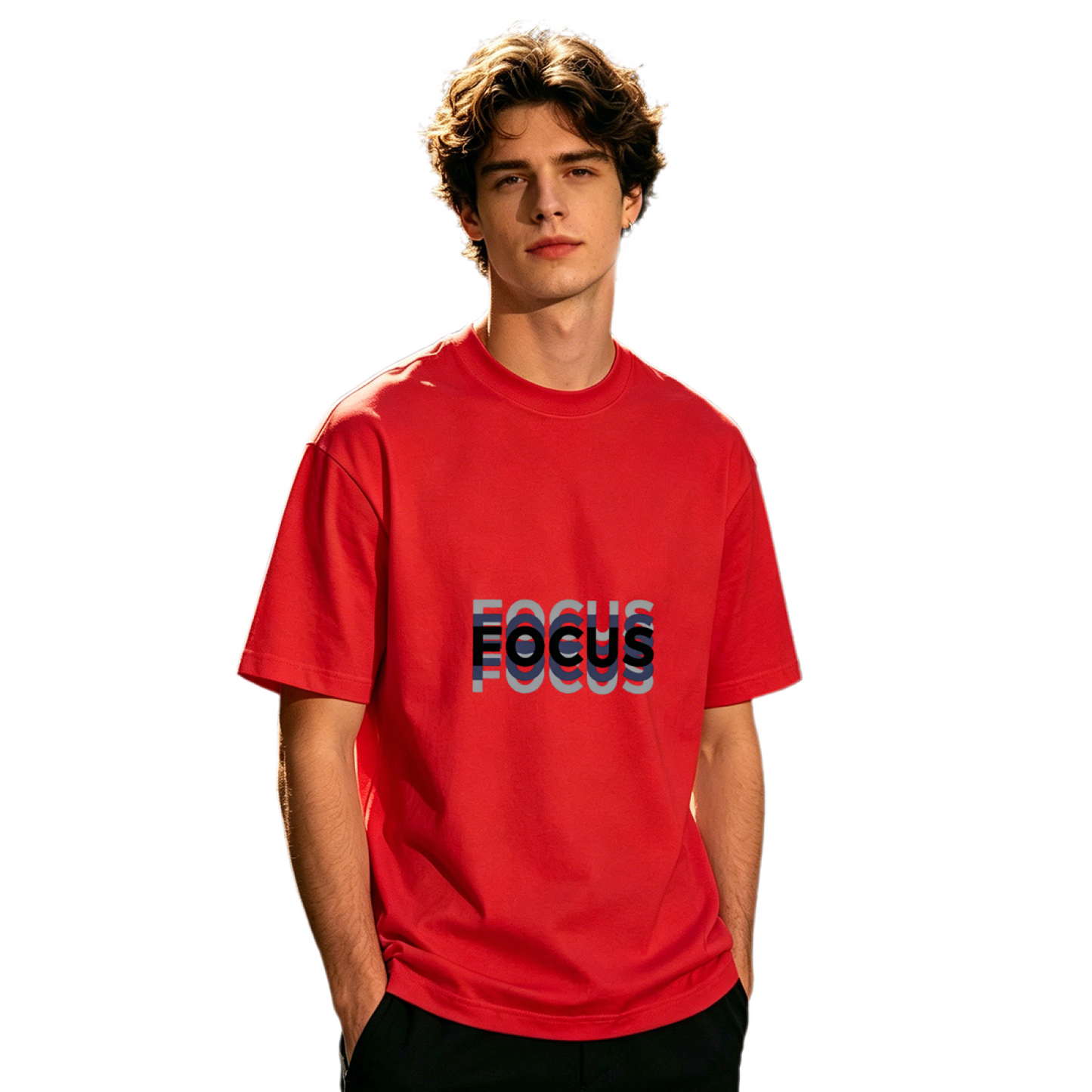 Men's Stacked FOCUS Text Layered Font Motivational Graphic T-Shirt