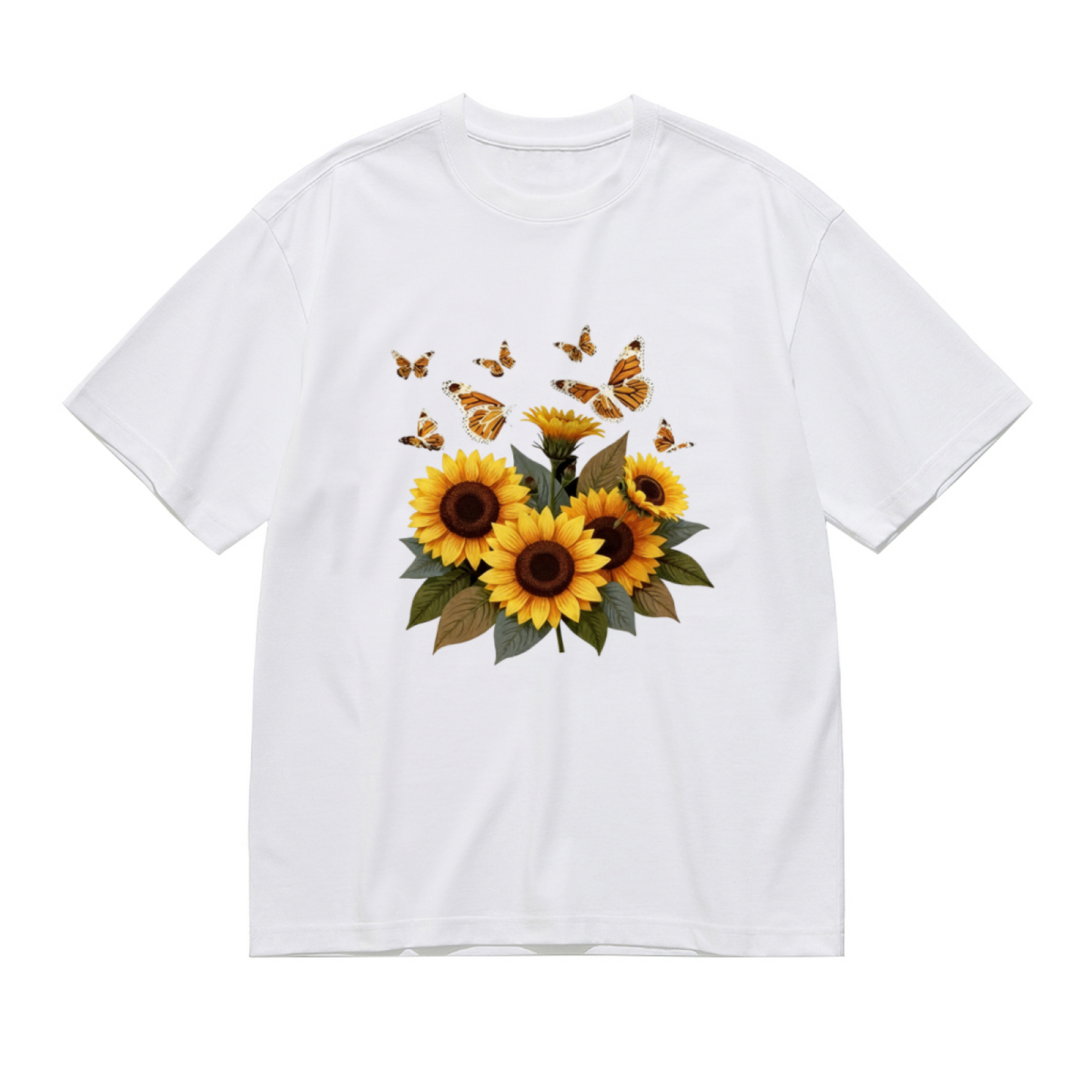 Sunflower & Monarch Butterfly Boho Nature Plus Size Women Graphic Print T-Shirt