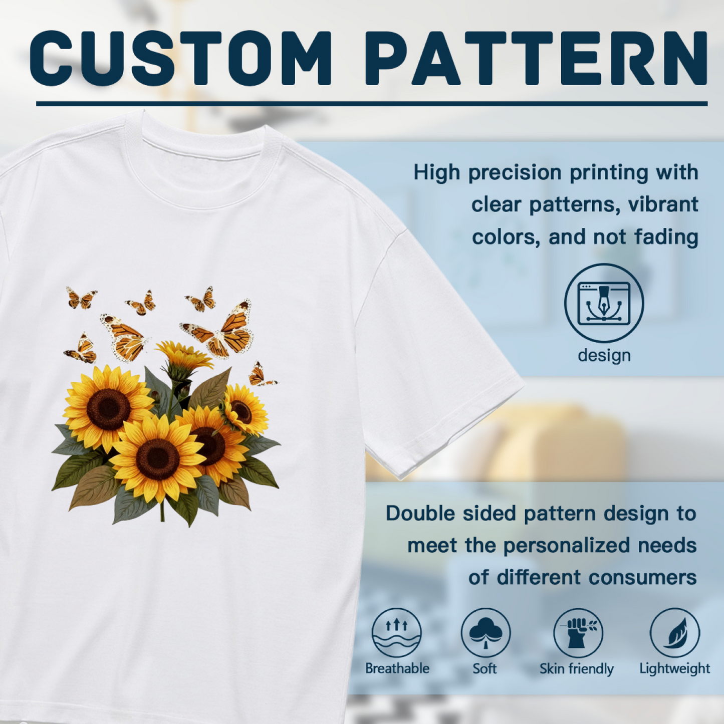 Sunflower & Monarch Butterfly Boho Nature Plus Size Women Graphic Print T-Shirt