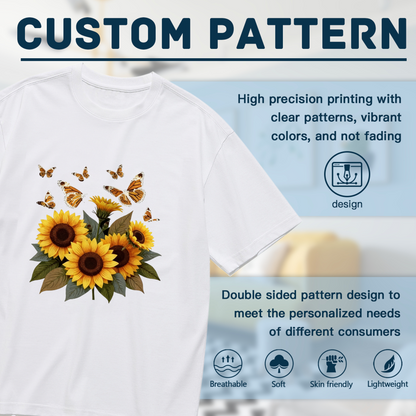 Sunflower & Monarch Butterfly Boho Nature Plus Size Women Graphic Print T-Shirt
