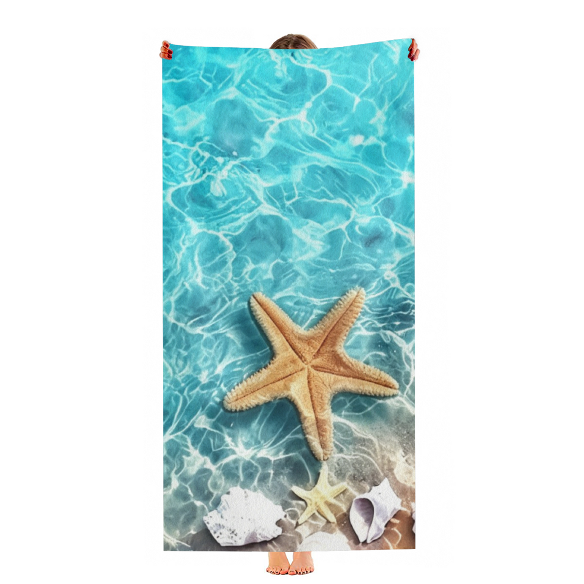 Oversized Starfish Ocean Style Beach Towel, Extra Comfortable, Soft Fluffy and Strong Water Absorption