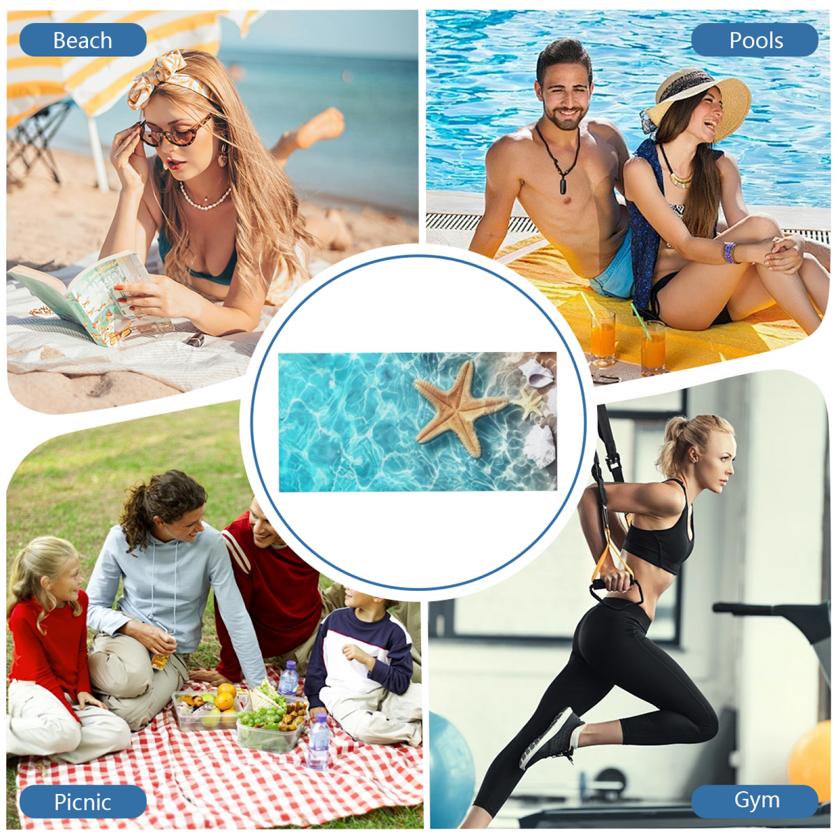Oversized Starfish Ocean Style Beach Towel, Extra Comfortable, Soft Fluffy and Strong Water Absorption
