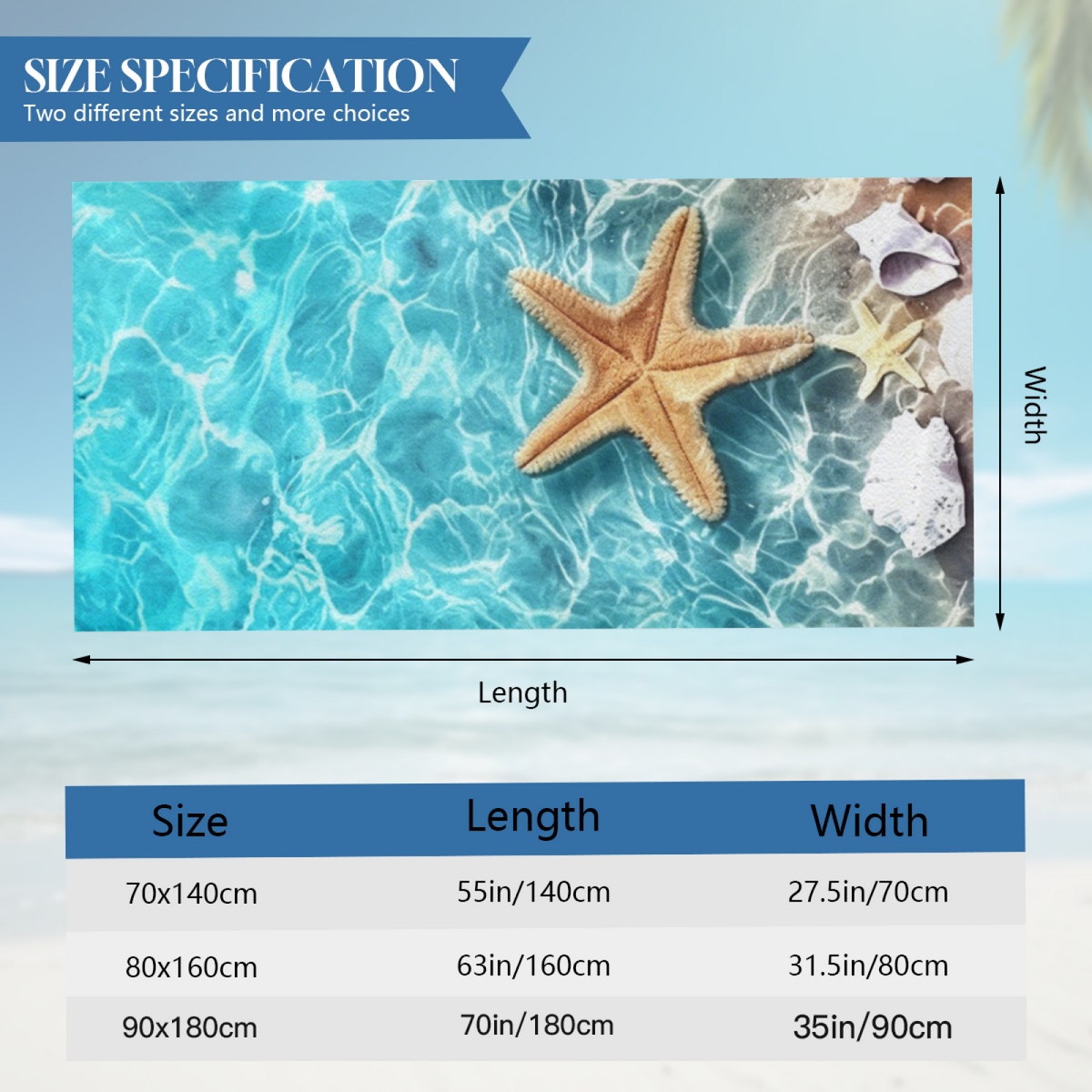 Oversized Starfish Ocean Style Beach Towel, Extra Comfortable, Soft Fluffy and Strong Water Absorption