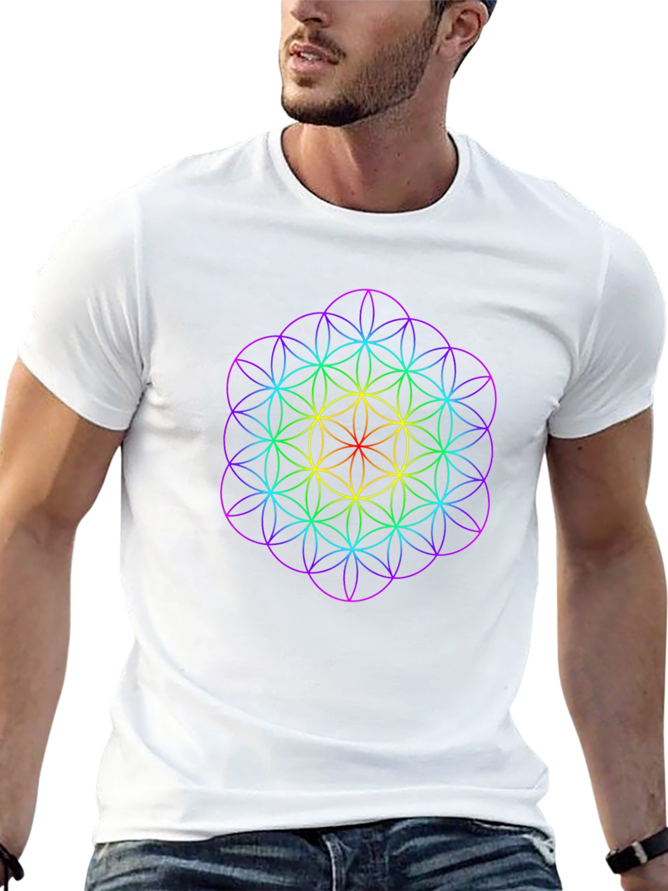 Rainbow Flower of Life Graphic Tee