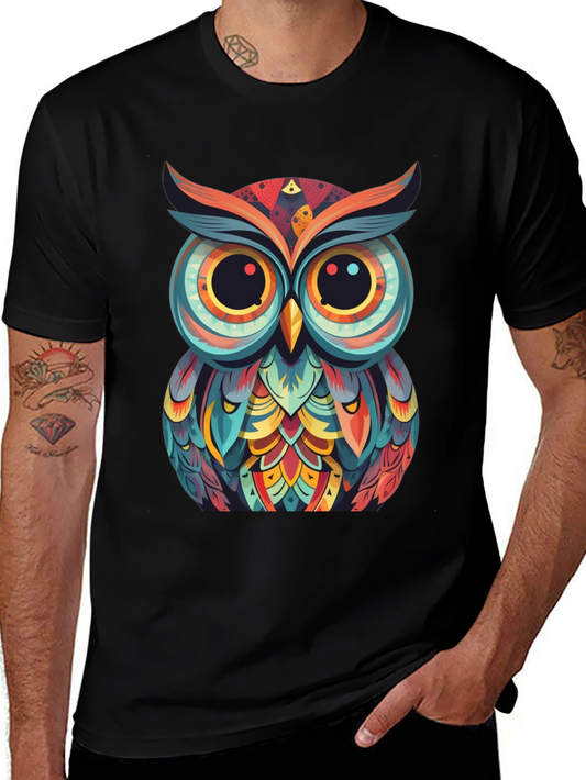 Mens Owl Graphic Tee - Colorful Bird Design
