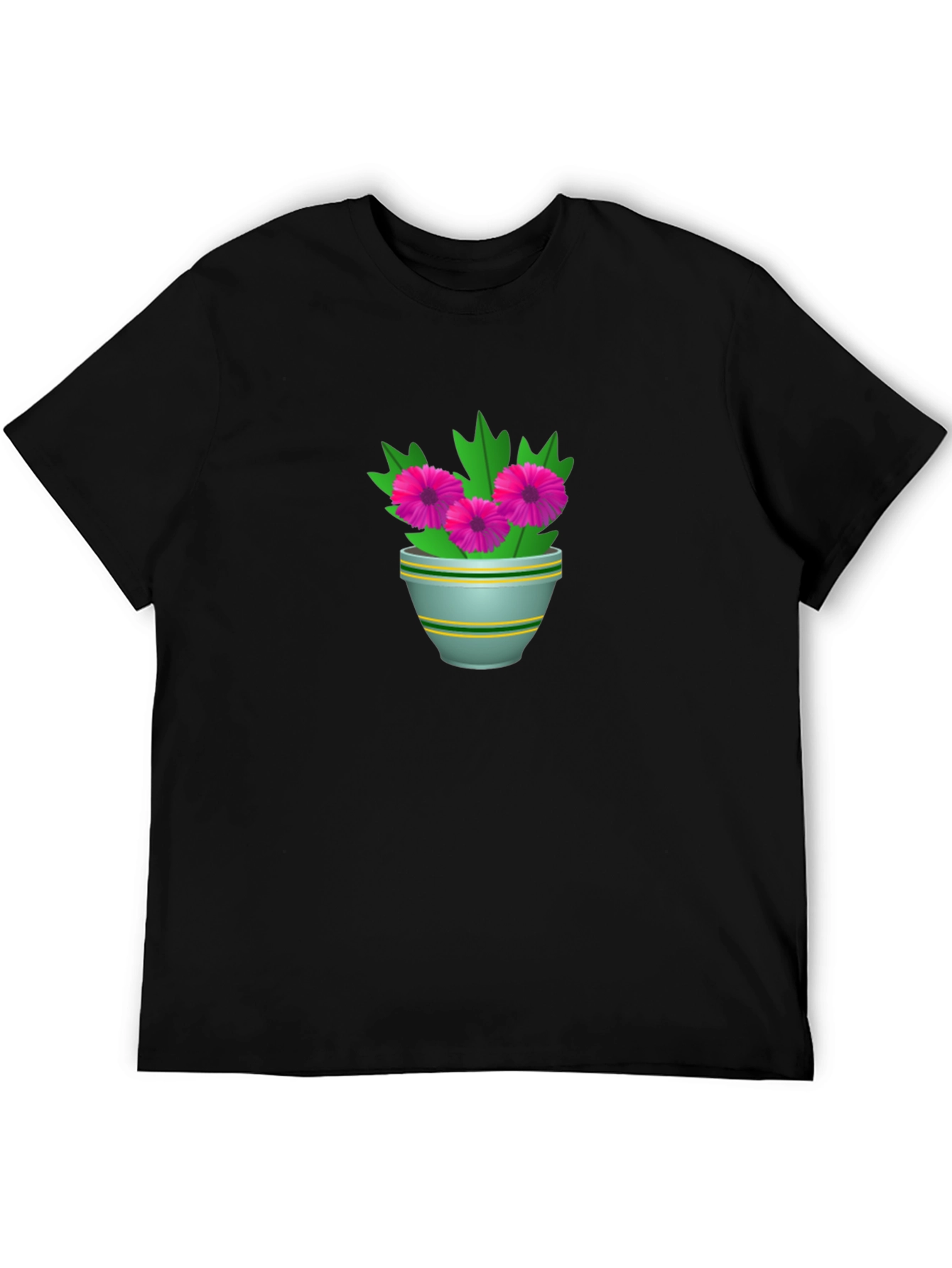 Floral Potted Plant Graphic Tee - Black