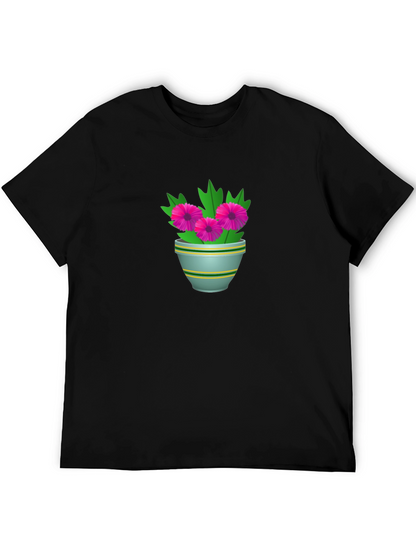 Floral Potted Plant Graphic Tee - Black