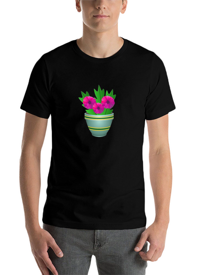 Floral Potted Plant Graphic Tee - Black