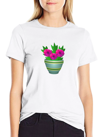 Floral Potted Plant Graphic Tee - Black
