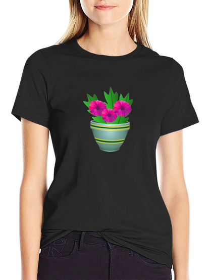 Floral Potted Plant Graphic Tee - Black