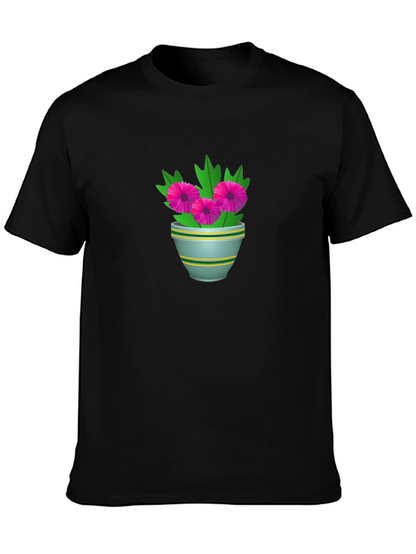 Floral Potted Plant Graphic Tee - Black