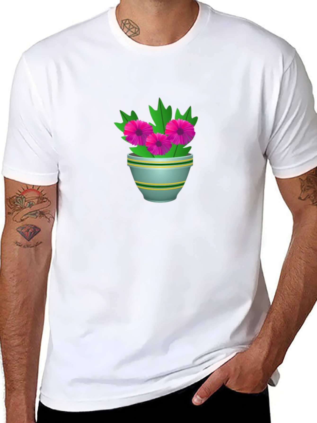 Floral Potted Plant Graphic Tee - Black