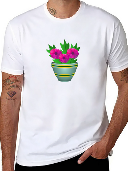 Floral Potted Plant Graphic Tee - Black