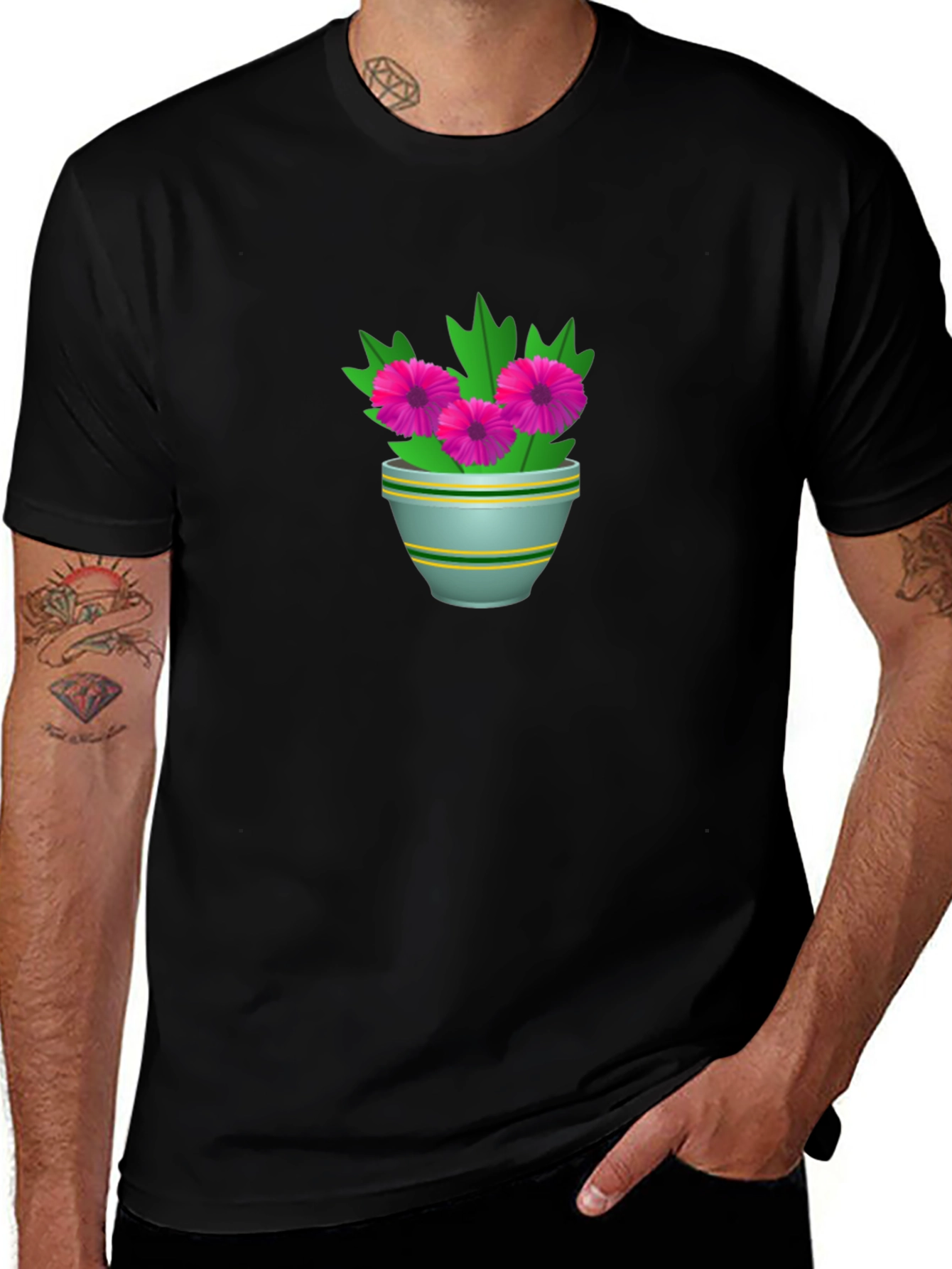 Floral Potted Plant Graphic Tee - Black