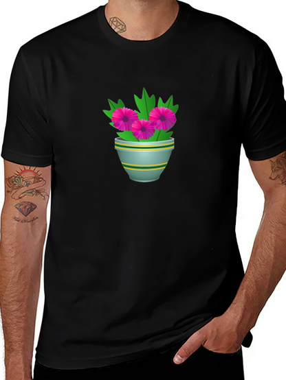 Floral Potted Plant Graphic Tee - Black