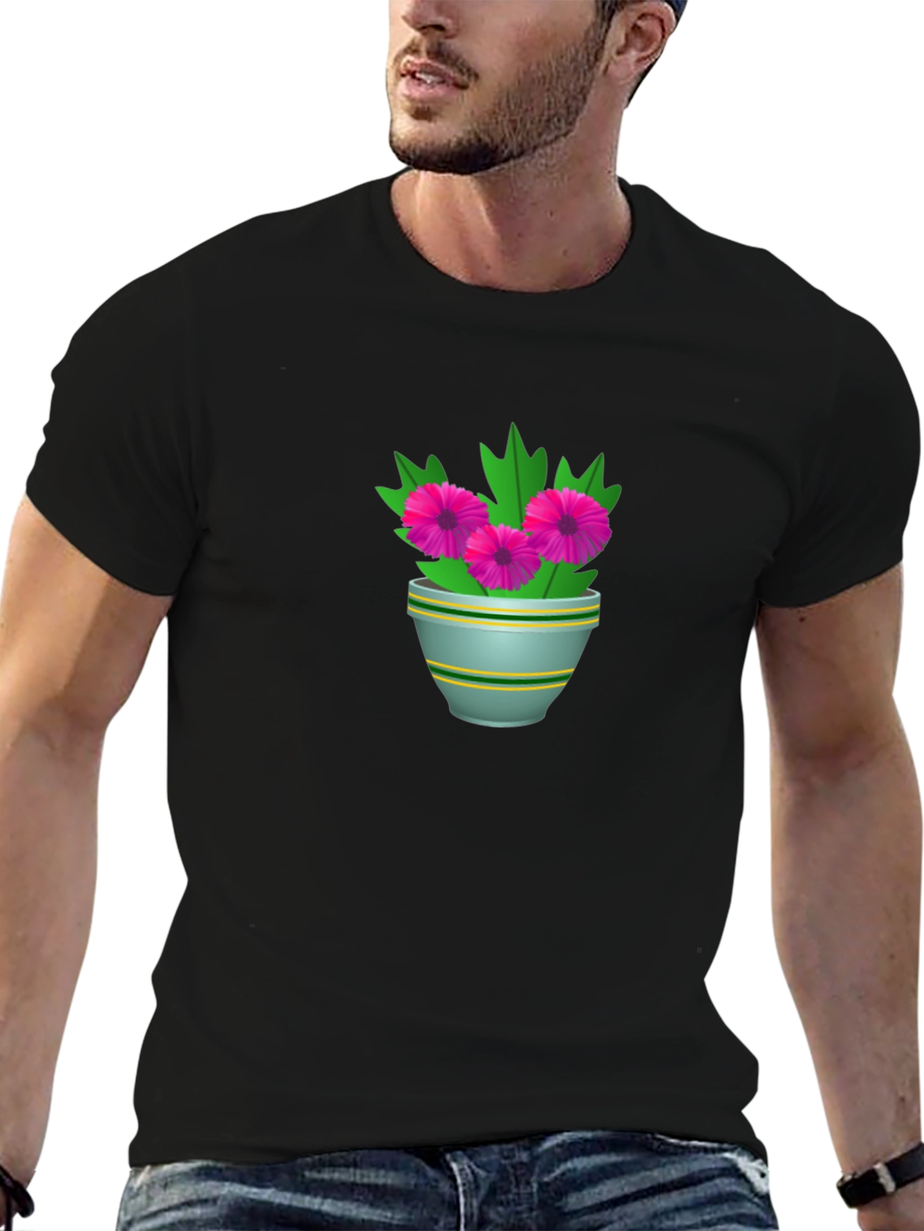 Floral Potted Plant Graphic Tee - Black
