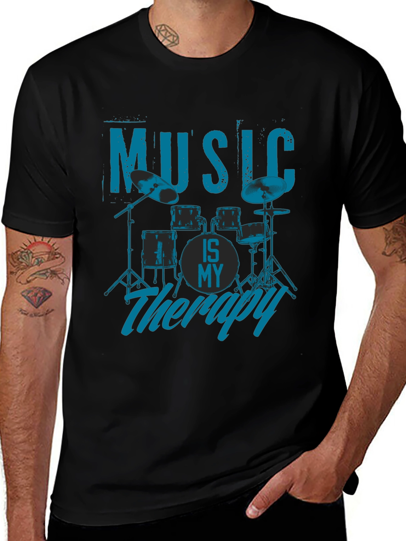 Music is My Therapy T-Shirt - Drum Kit Design