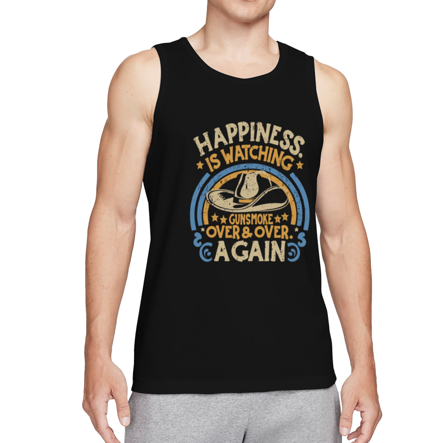 Happiness Is Watching Gunsmoke Western Cowboy Retro Men Tank Top