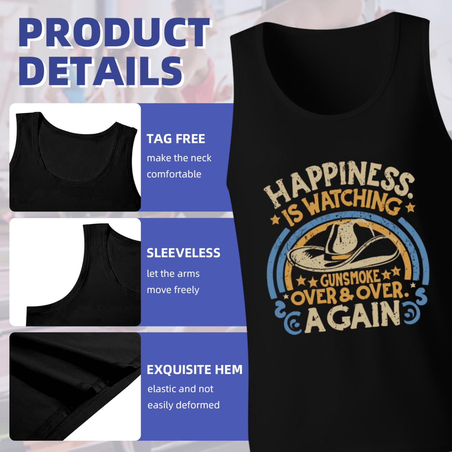 Happiness Is Watching Gunsmoke Western Cowboy Retro Men Tank Top