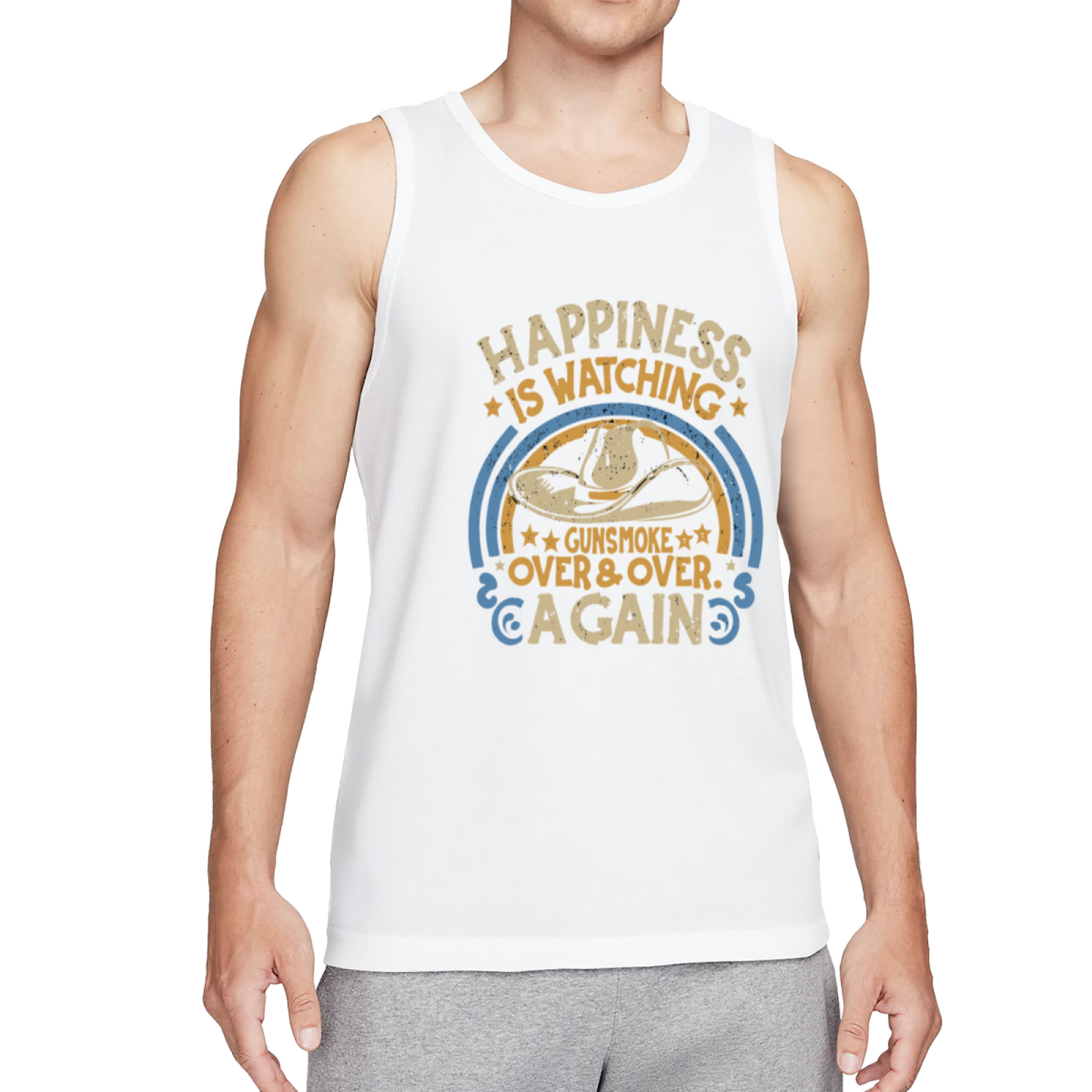Happiness Is Watching Gunsmoke Western Cowboy Retro Men Tank Top