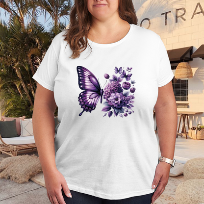 Large Purple Butterfly Hydrangea Floral Plus Size Women Printed T-Shirt