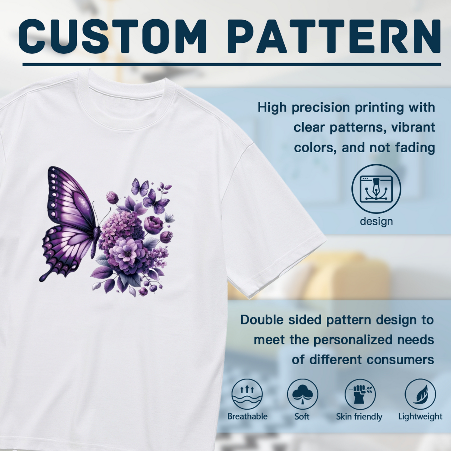 Large Purple Butterfly Hydrangea Floral Plus Size Women Printed T-Shirt