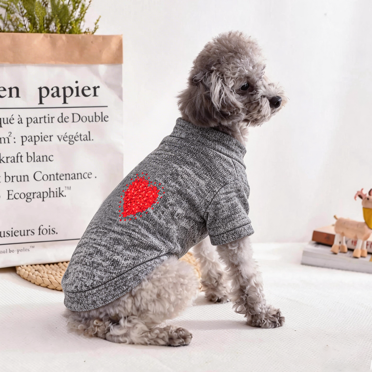 Sparkling Red Heart Print Soft Pet Cardigan Sweater