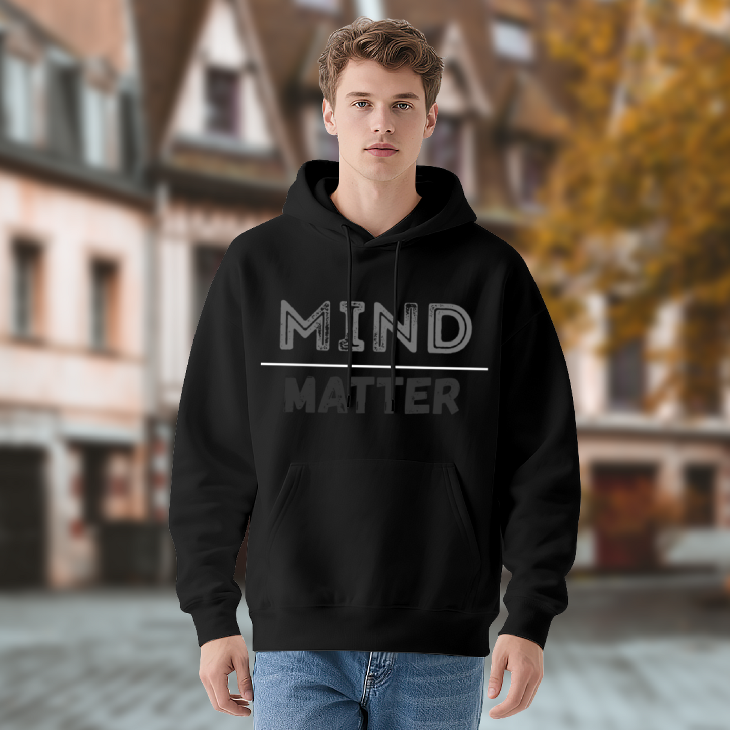 Distressed MIND MATTER Motivational Text Hoodie, Unisex Cozy Gym Sweatshirt