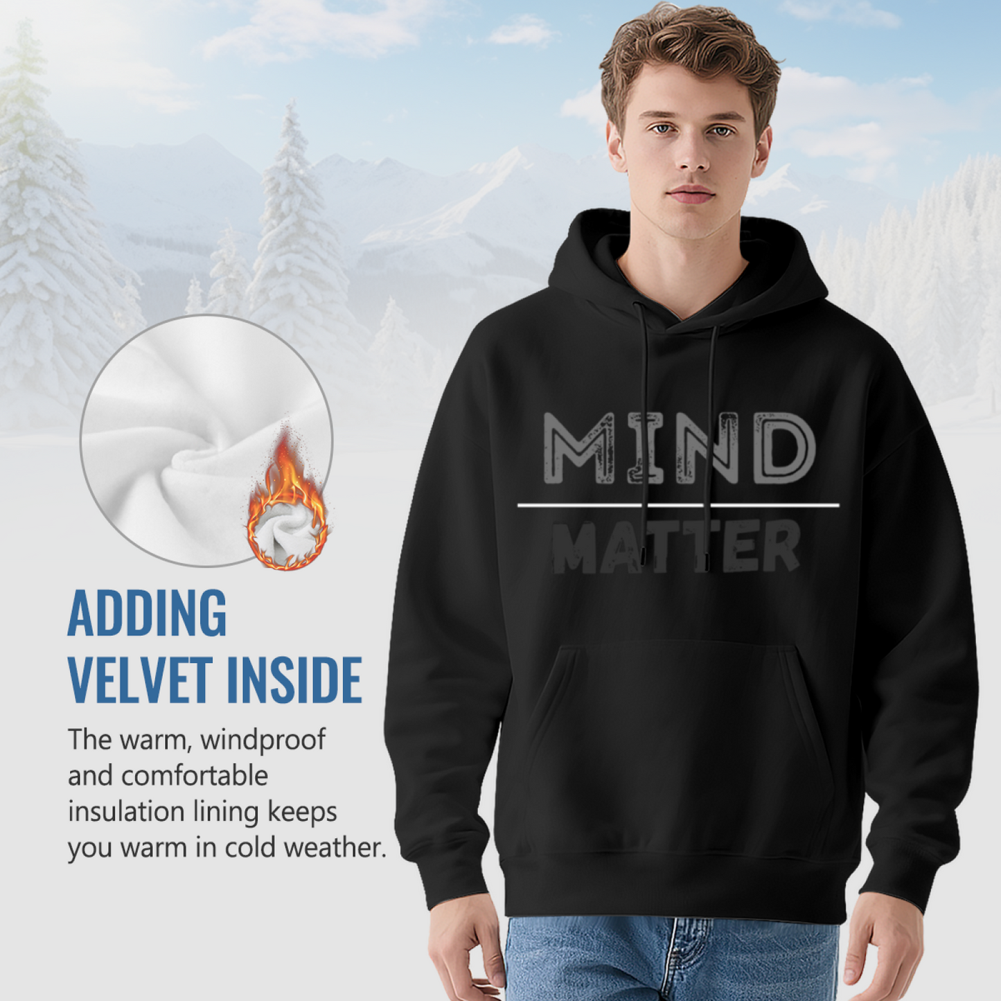 Distressed MIND MATTER Motivational Text Hoodie, Unisex Cozy Gym Sweatshirt