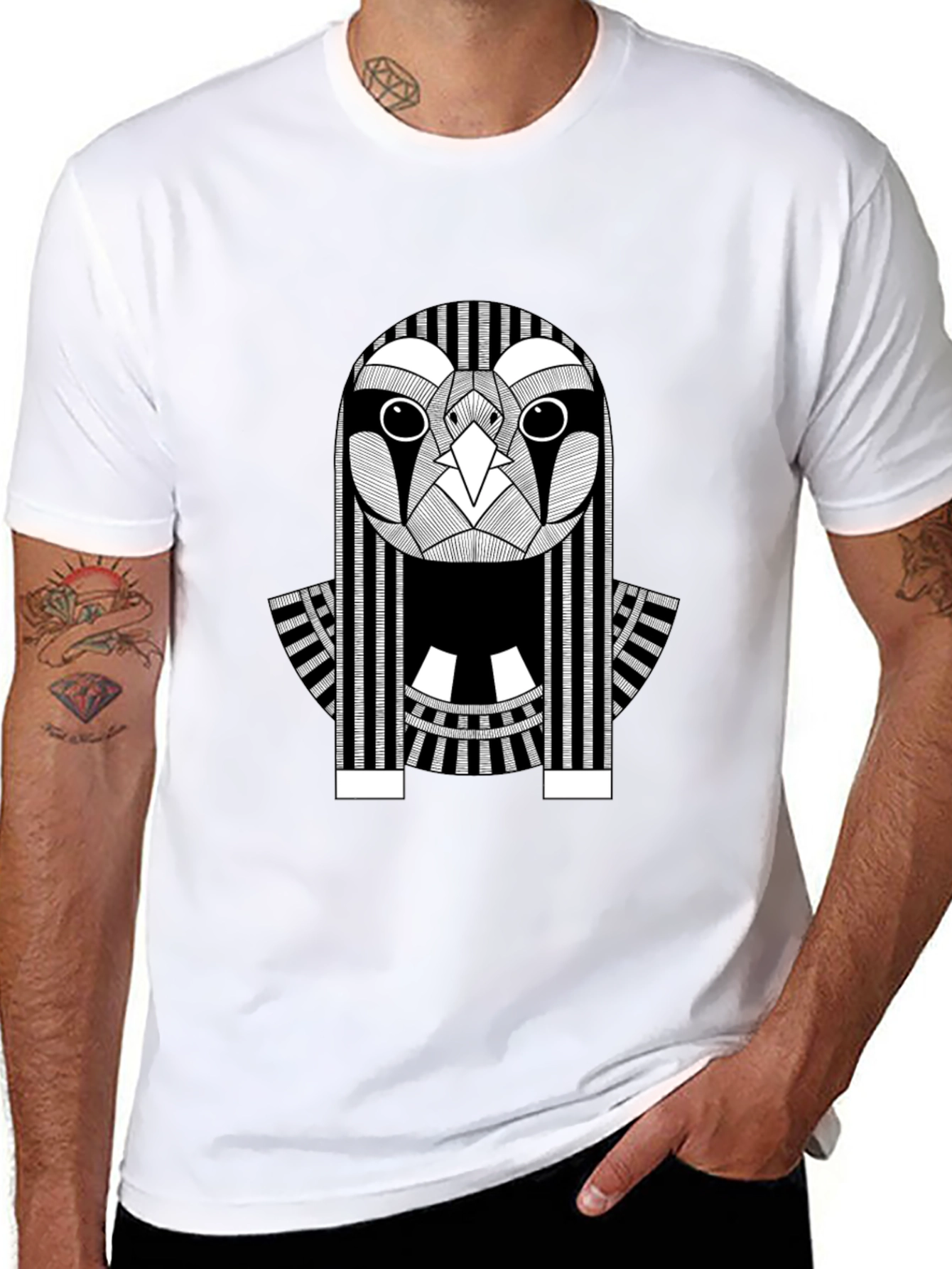 Abstract Owl Graphic Print Black T-Shirt