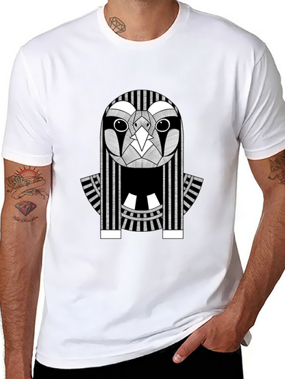 Abstract Owl Graphic Print Black T-Shirt