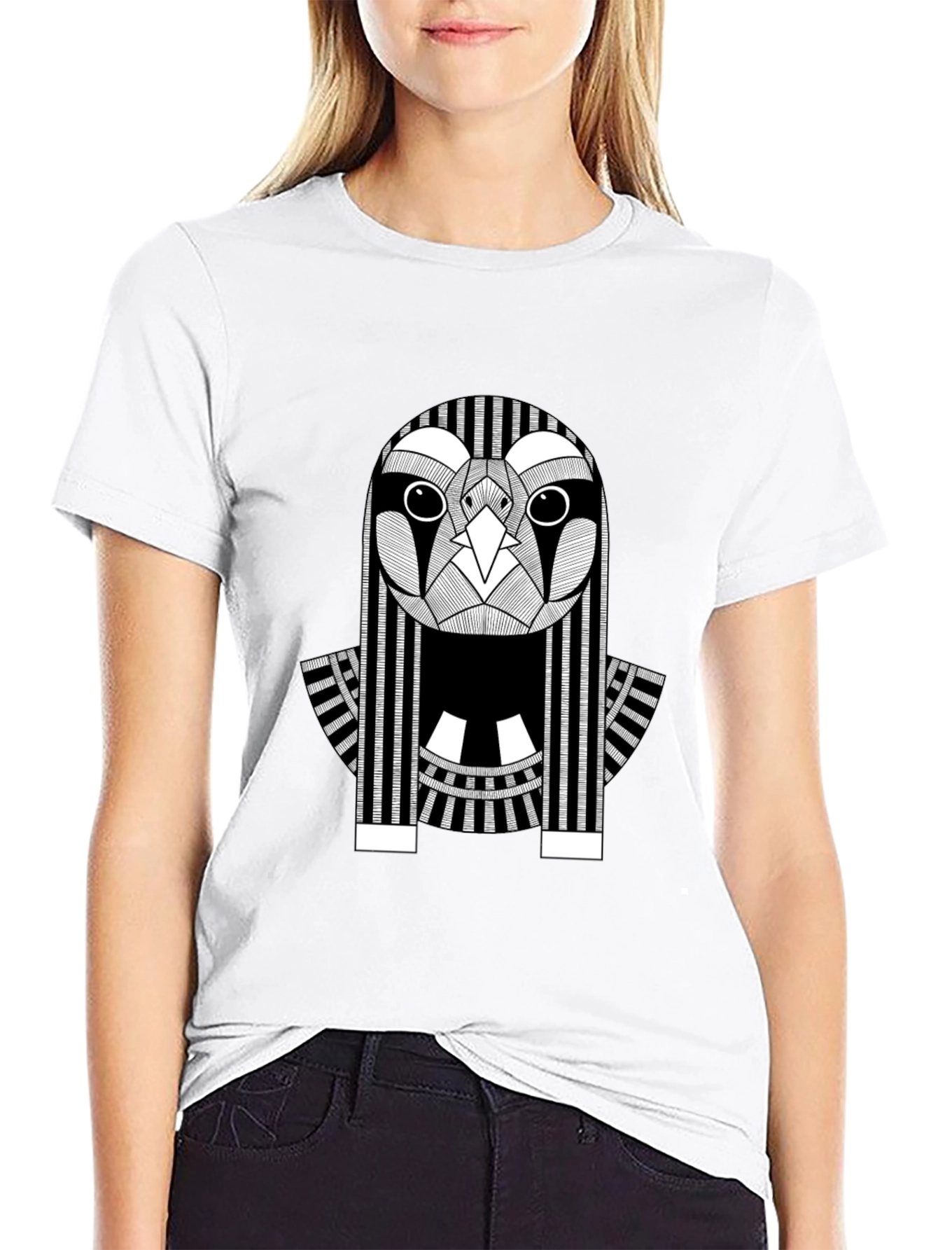 Abstract Owl Graphic Print Black T-Shirt