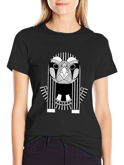 Abstract Owl Graphic Print Black T-Shirt
