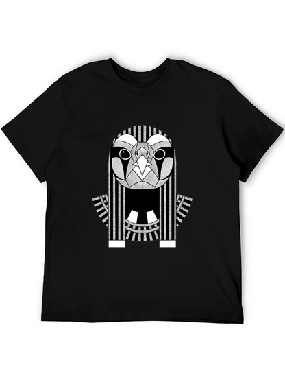 Abstract Owl Graphic Print Black T-Shirt