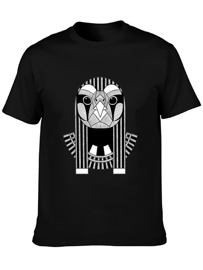 Abstract Owl Graphic Print Black T-Shirt