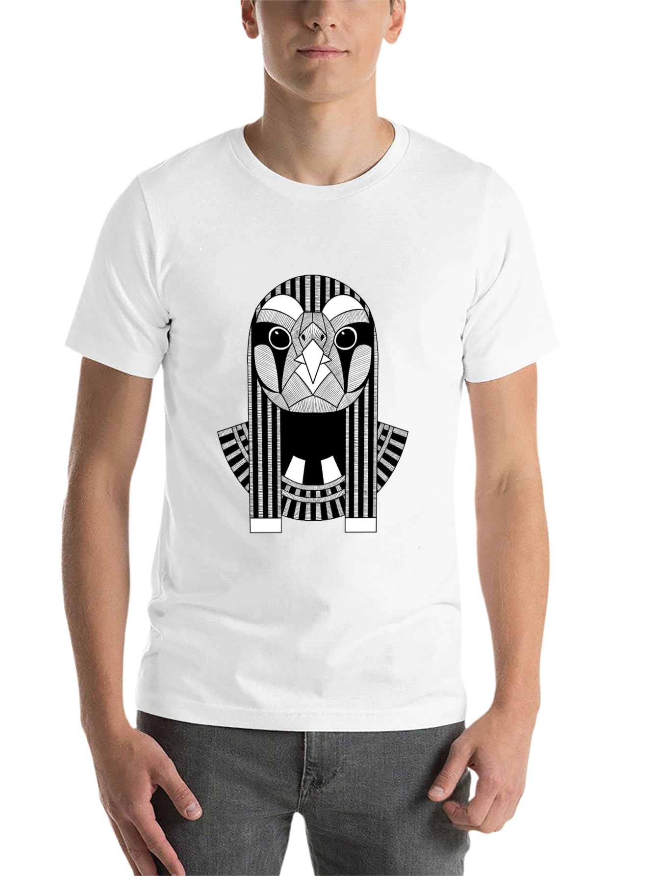 Abstract Owl Graphic Print Black T-Shirt