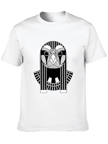 Abstract Owl Graphic Print Black T-Shirt