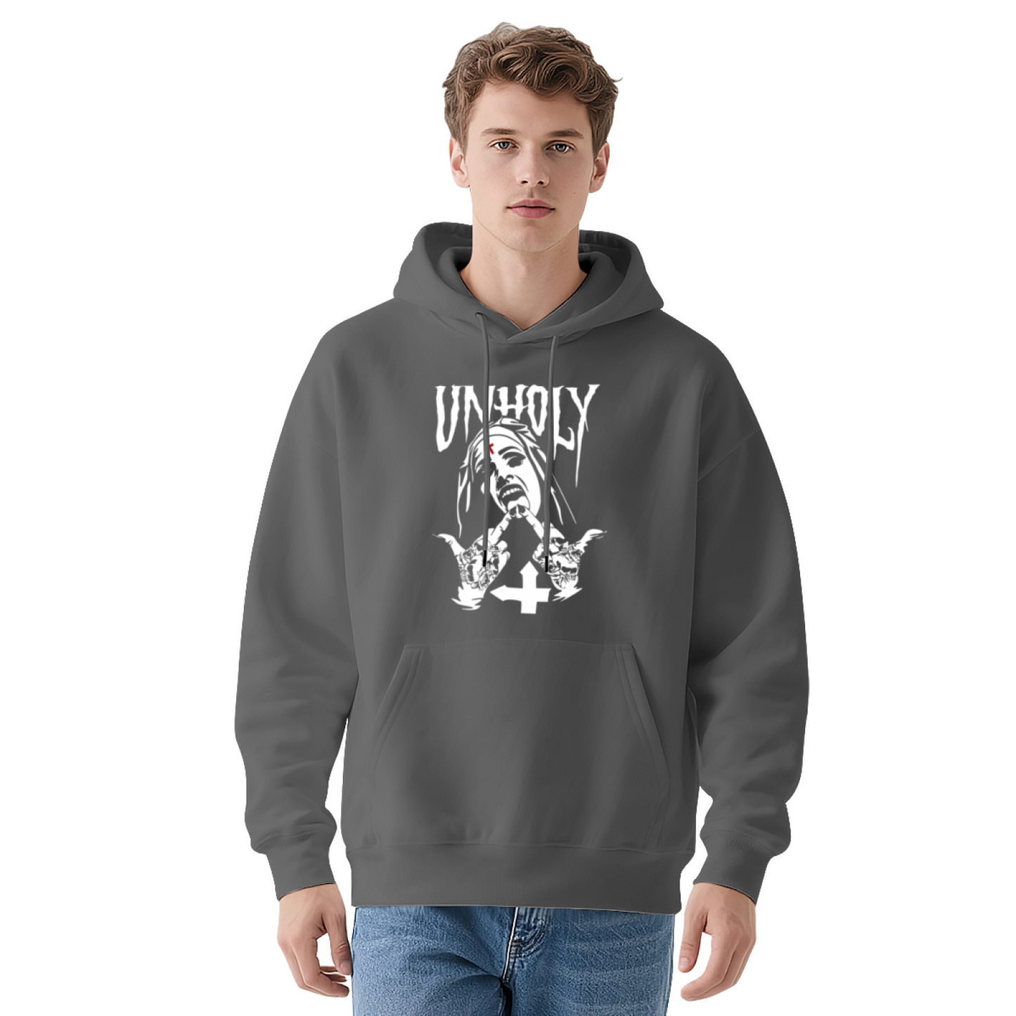Unholy Dark Nun Gothic Metal Hoodie, Edgy Cozy Street Style