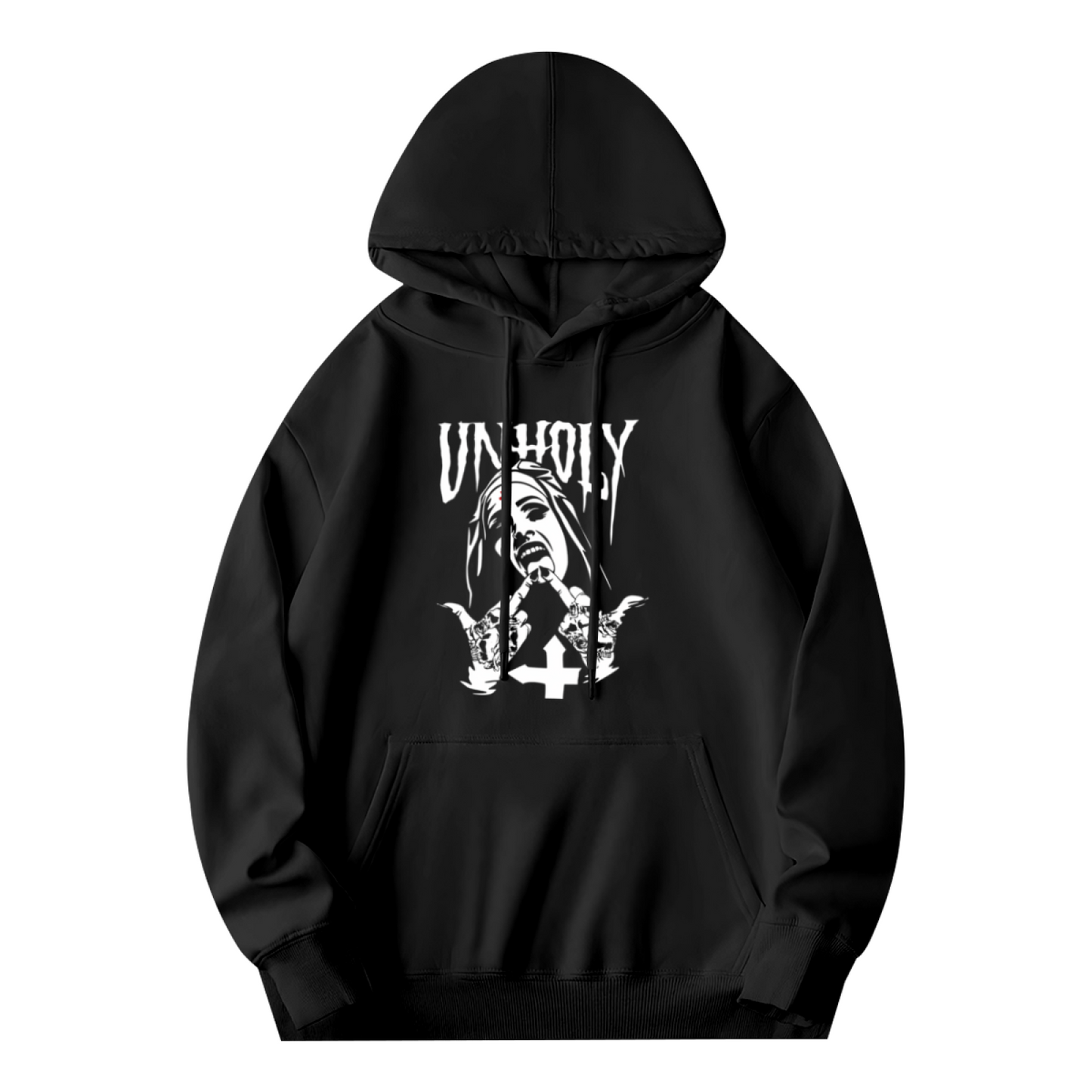 Unholy Dark Nun Gothic Metal Hoodie, Edgy Cozy Street Style