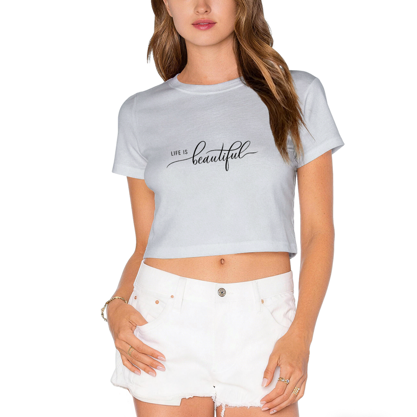 Life Is Beautiful Cursive Script Hot Pink Crop Top ¨C Positive Vibe Soft Girl Aesthetic Top