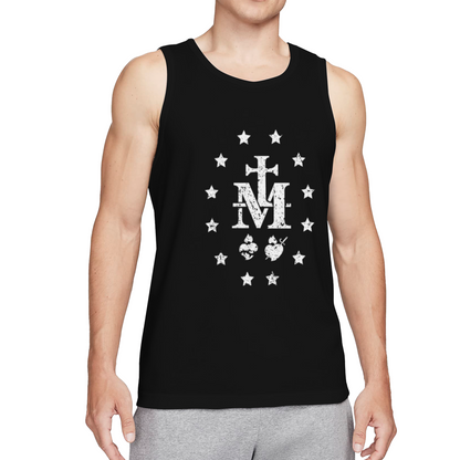 Vintage Marian Cross M Star Symbol Religious Style Men Tank