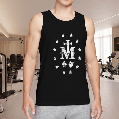 Vintage Marian Cross M Star Symbol Religious Style Men Tank