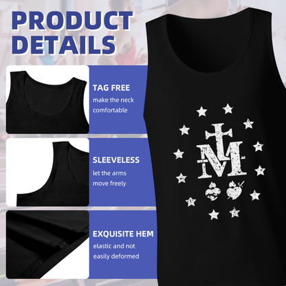 Vintage Marian Cross M Star Symbol Religious Style Men Tank