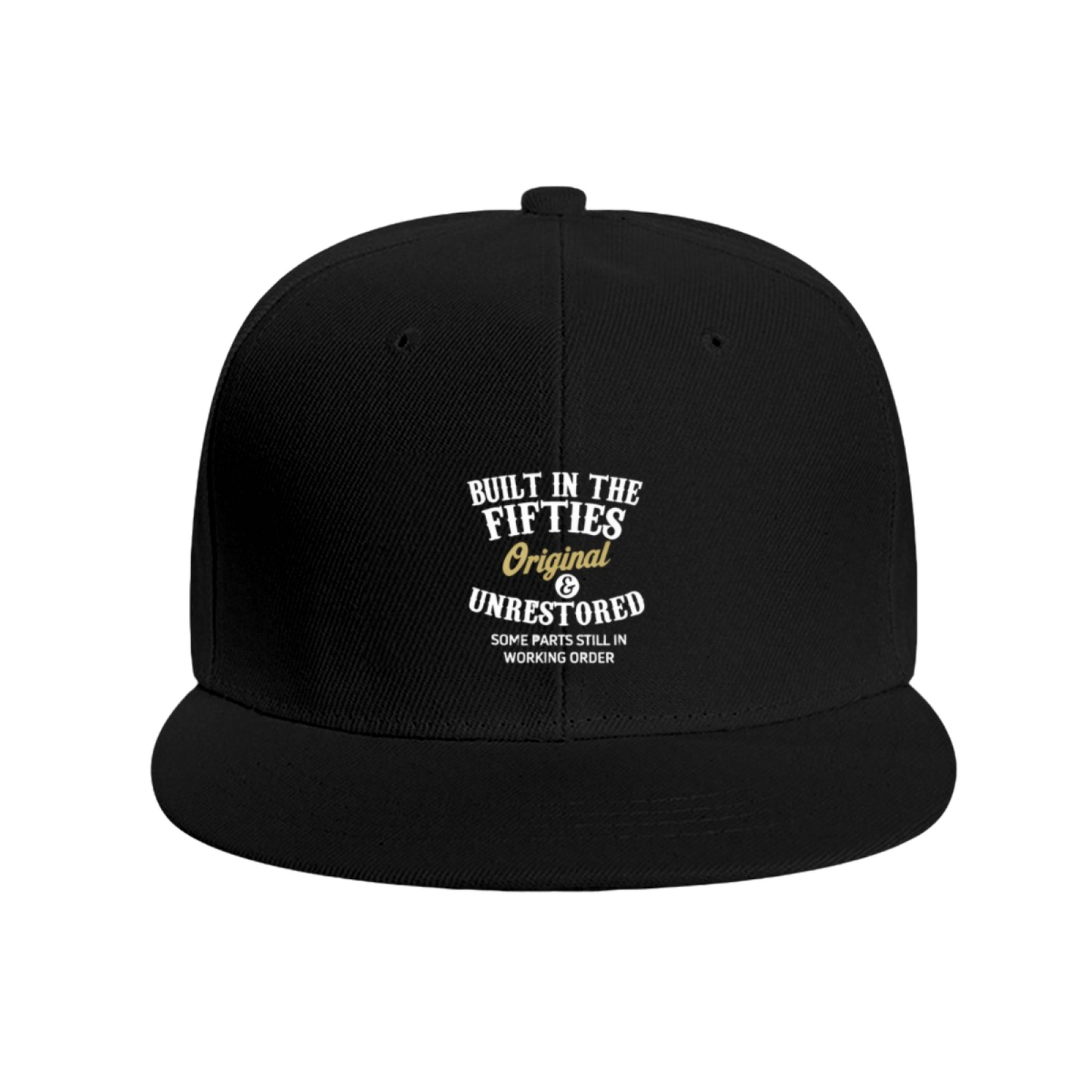 Built In The Fifties Vintage Letter Print Flat Brim Sun Hat, Retro Old School Hip Hop Cap