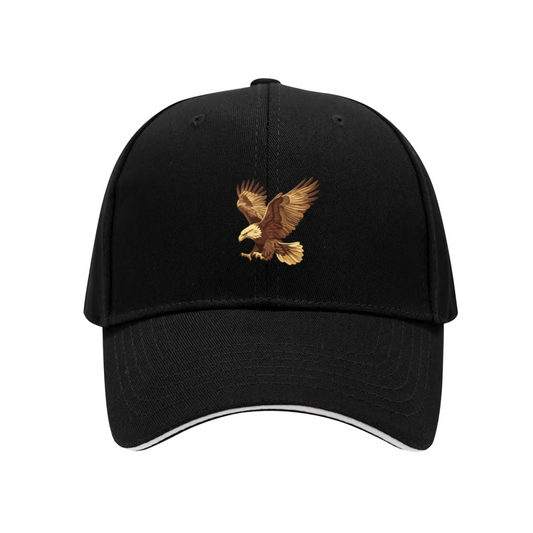 Golden Flying Eagle Graphic Black Sandwich Baseball Cap, Outdoor Hunting Dad Hat